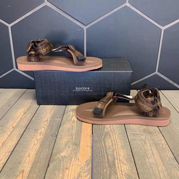 ~New W/ Box! Mens Suicoke Carhartt WIP Depa 2 Cab Brown Casual Sandals Size 13 - Picture 2 of 5